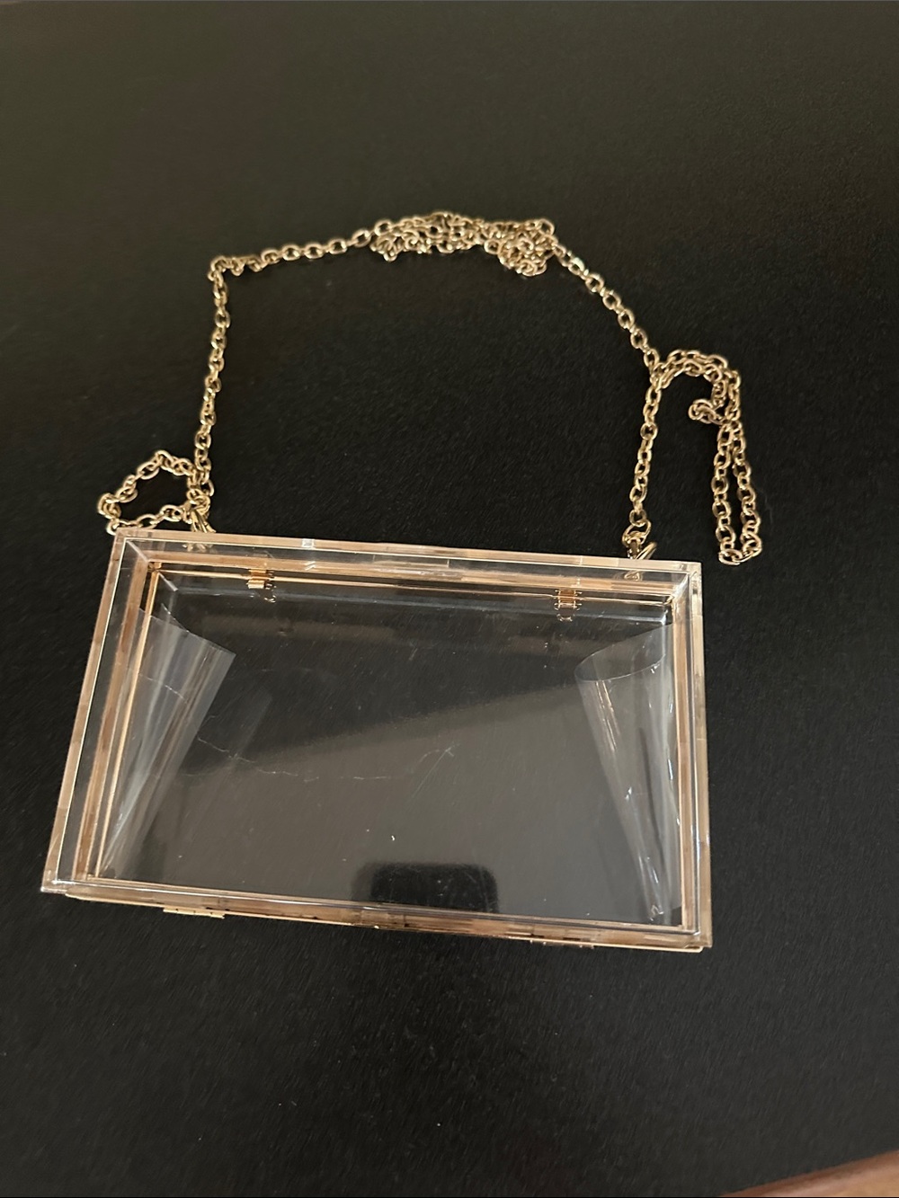Altar'd State Clear Acrylic Box Clutch with Gold Chain